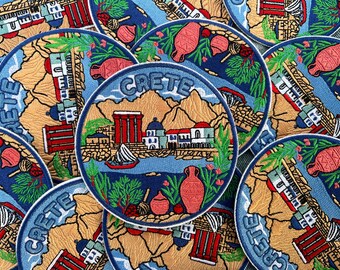Iron On Greece Travel Patch Embroidered Crete Travel Jacket Patch Sew On Europe Travel Keepsake Gift for Traveler Santorini Patch