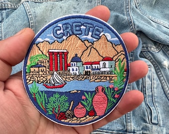 Crete Embroidered Travel Patch Cute Iron On Travel Jacket Accessory Sew On Greece Travel Keepsake Gift for Traveler Hook and Loop Patches