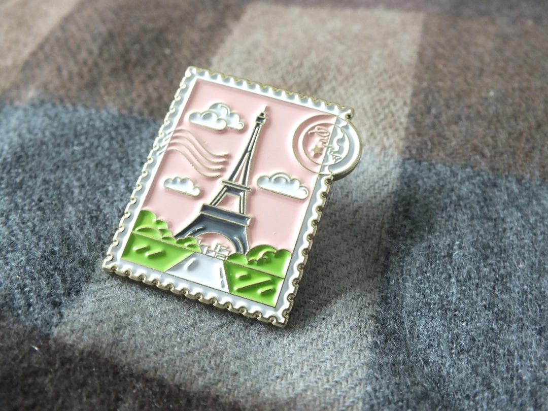 Eiffel Tower Enamel Pin Pink Pastel Postage Stamp Paris France Holiday ...
