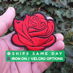 Iron On Red Rose Embroidered Patch DIY Custom Clothing Floral Appliqué Tote Bag Sew On Botanical Craft Supplies