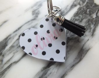 Llavero minimalista de lunares, llavero blanco personalizado con nombre, llavero para mamá, regalo, llavero con nombre personalizado, llavero para parejas, regalos