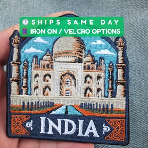 Toppa ricamata da stirare Taj Mahal Travel, grande adesivo da cucire Meraviglia del mondo per giacca, toppa da cucire India, regalo per viaggiatore, toppa in velcro