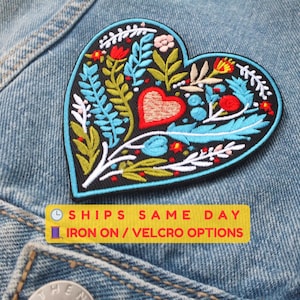 Sew On Love Heart Shaped Patch Iron On Embroidered Nature Inspired Badge for Backpacks Floral Velcro Patch for DIY Crafting Supplies