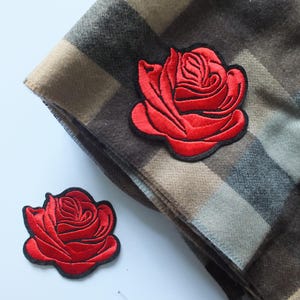 Red Rose Embroidered Patch – Iron-On Appliqué for Jackets, Bags & DIY Crafts – Floral Sew On or Iron On Patch
