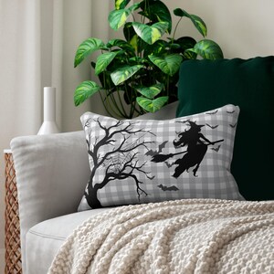 Spooky Witch Lumbar Pillow: Gothic Halloween Home Decor