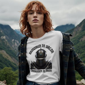 Medieval Knight T-shirt, Armored in Valor Tee, Crowned in Iron Shirt, Warrior Graphic Tee, Knight Apparel, Gift for Him, comfort coloursss t