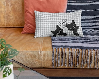 Funda de almohada de gato negro, funda de cojín de gato caprichoso, decoración para habitación infantil y sala de estar, regalo para amantes de los gatos, cojín decorativo.