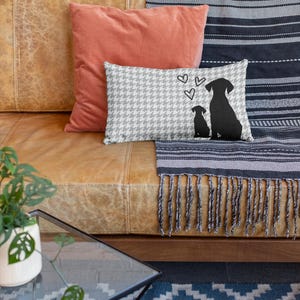 Dog Lover Lumbar Pillow: Mother & Puppy Crow's Foot Pattern