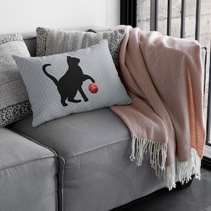 Playful Cat Lumbar Pillow: Polka Dot Pet Decor
