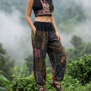 My Thai Pants: pantalones harén únicos, pantalones Aladdin, pantalones bombachos Sirwal, jeans de patchwork, mezclilla relajada unisex para mujeres y hombres con 2 bolsillos