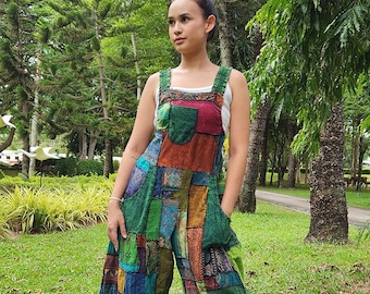 My Thai Pants - hippie patchwork overalls jumpsuit jumper dungaree wide cut flared boho vintage palazzo pants bell bottoms jeans chill denim