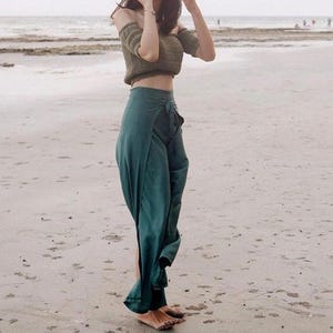 My Thai Pants - turquoise traditional wrap pants skirt sarong pareo wide leg vegan fisherman pants trousers culotte palazzo women and men
