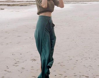 My Thai Pants - turquoise traditional wrap pants skirt sarong pareo wide leg vegan fisherman pants trousers culotte palazzo women and men