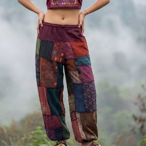 Mijn Thaise broek - unieke harembroek, Aladdin-broek, bloomerbroek, Sirwal patchwork jeans, chill denim, unisex voor dames en heren met 2 zakken