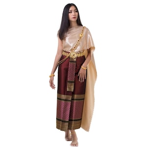 laos dress design Beautiful Laos girl in Laos costume ,Asian woman wearing traditional Laos culture,vintage style,traditional suit Stock Photo