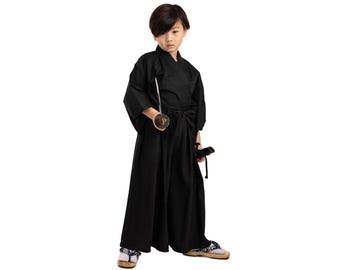 Princesa de Asia - Conjunto de kimono samurái de kendo y budo tradicional japonés para niños, disfraz de cosplay de bushido: kimono de kendo y pantalones hakama para niños y niñas.