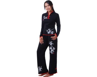 Princess of Asia - black women bamboo loungewear set tai chi uniform meditation traditional chinese asian yoga shirt pants tracksuit pajama