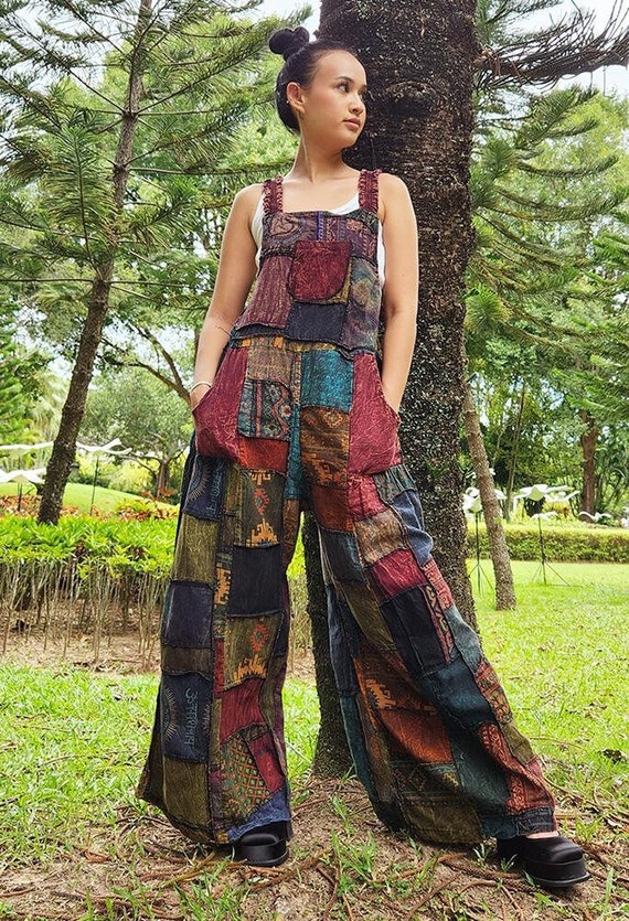 My Thai Pants - hippie patchwork overalls jumpsuit jumper dungaree wide cut flared boho vintage palazzo pants bell bottoms jeans chill denim