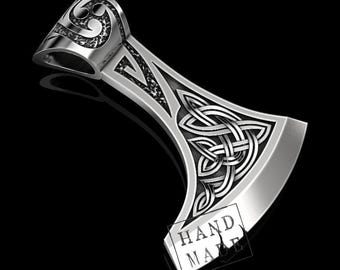 Handmade Stainless Steel Viking Axe Pendant | Celtic Knot Necklace
