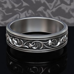 Floral Vine Sterling Silver Wedding Band – Oxidized Botanical Pattern Ring, Elegant Handcrafted Band for Him or Her, Symbolic Love Jewelry