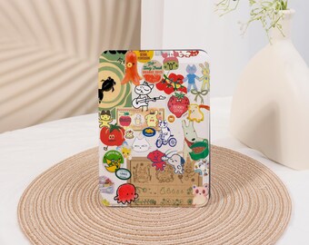 May include: A white background with a colorful sticker design. The stickers feature a variety of cartoon characters, including cats, rabbits, and a strawberry. The text on the stickers includes "Berry Good" and "Just Tasty Fresh Orange Juice".