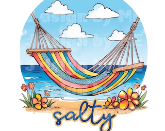 Salty Summer Beach Hammock PNG, Coastal Clipart (Digital Download), Retro Beach Shrit.