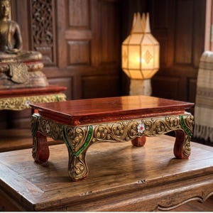 Handmade Wooden Altar Table, Buddha Statue Stand, Meditation Shrine Decor 5x10 Inch