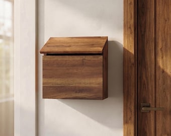 Handmade Teak Wood Mailbox, Rustic Outdoor Wall Mount Mail Holder, Farmhouse Entryway Decor