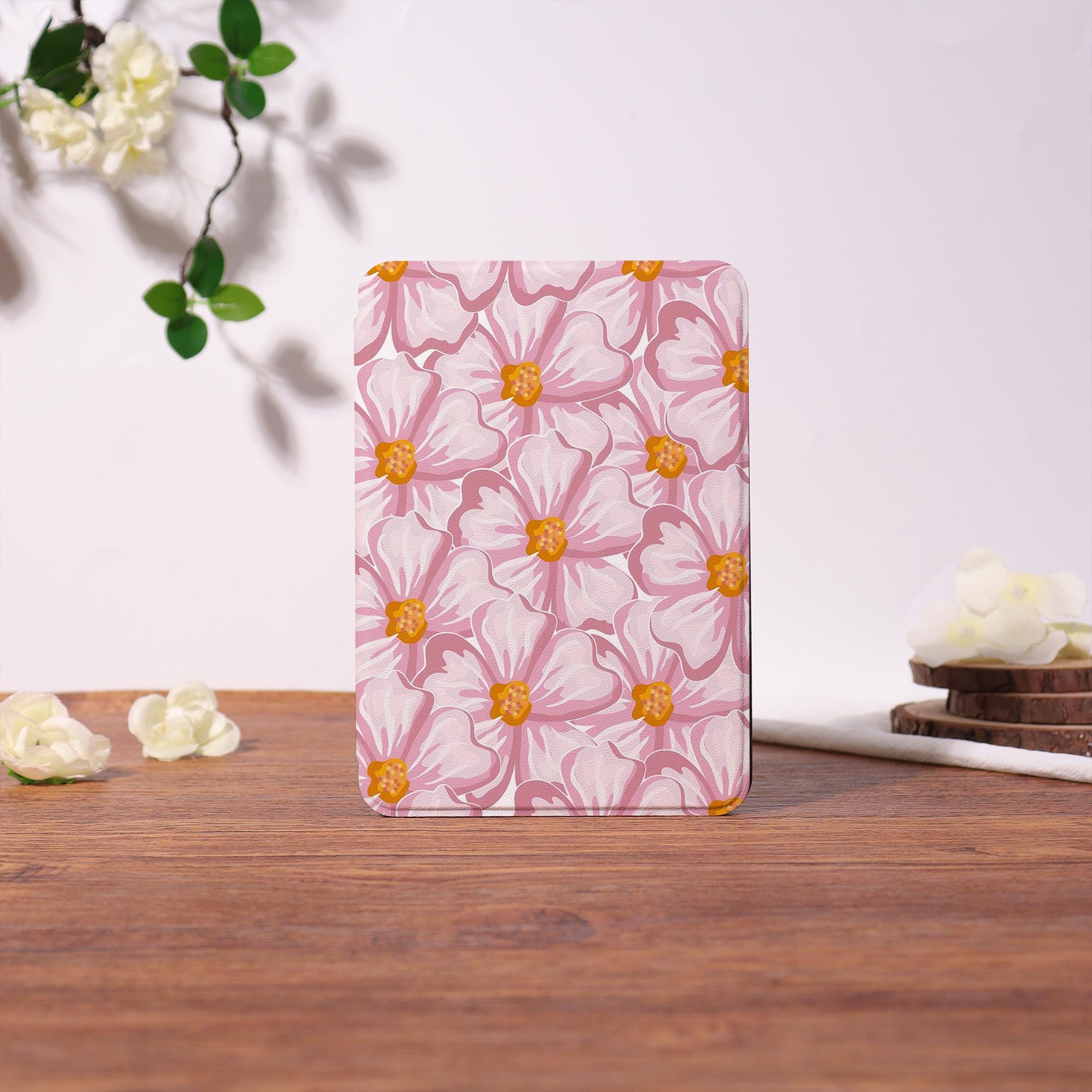 Custom Cute Pink Flowers Kindle/kobo Case With Auto Wake for Kobo Clara ...