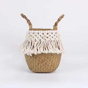 Panier en Macramé et Rotin - Panier Boho pour Plantes et Rangement