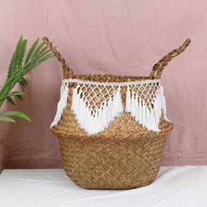 パニエ アン オシエ マクラメ トレッセ - Rangement Bohème