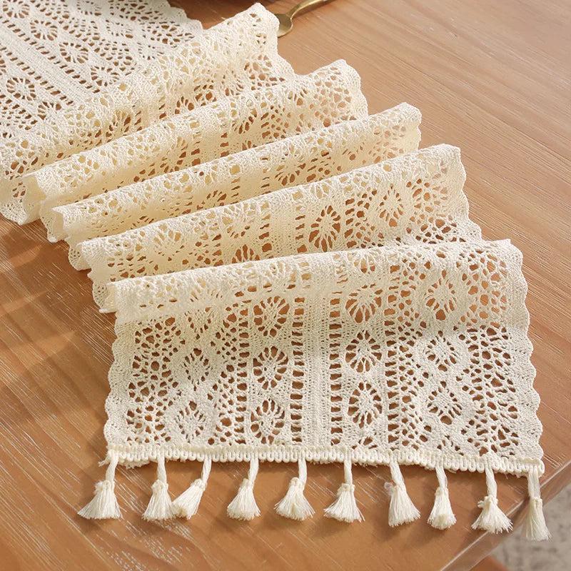 Chemin De Table Macramé Boho 30x180cm - Tissé Main, Franges, Coton/Lin - Déco Ferme Rustique Pour Table à Manger, Mariage Champêtre