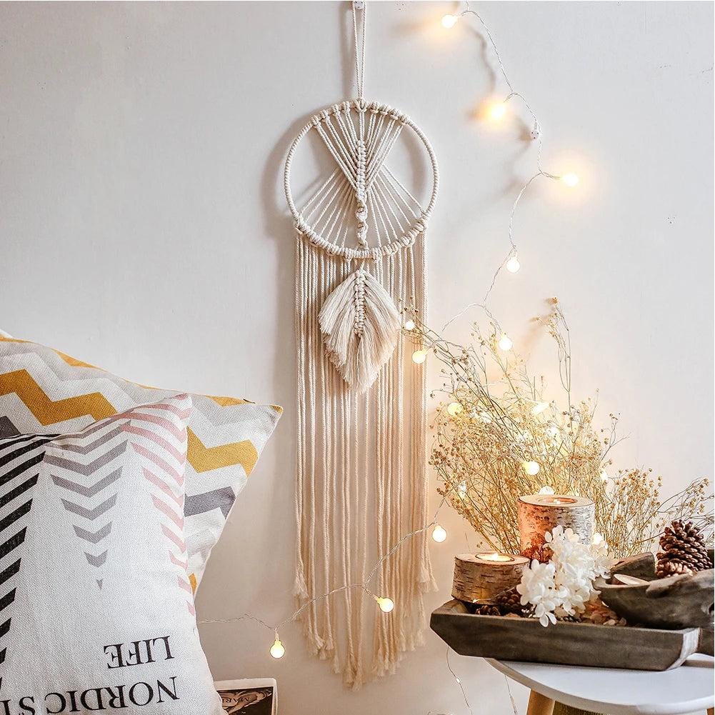 Attrape-Rêves Macramé Bohème Surakey - Décoration Murale Coton Tissé 93x30 Cm, Style Naturel & Apaisant