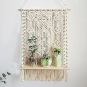 tagère Murale en Macramé Bohème - メゾンの植物とレンジメントによる装飾のサスペンデュ