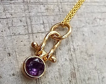 Faceted Purple Amethyst Pendant in 14k - Minimalist - Simple - Small - Hinged