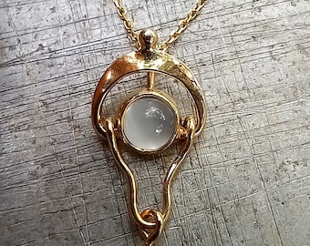 Moon Glow White Moonstone Pendant in 18k and 14k - Minimalist - Simple - Small - Hinged