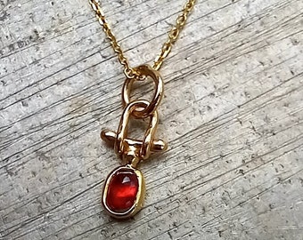 Rose Cut Red Ruby Oval Pendant in 18k and 14k - Minimalist - Simple - Small - Hinged