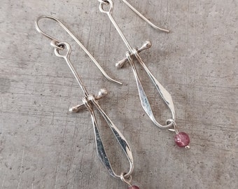 Lightweight Pink Tourmaline Flair Earrings - Forged - Sterling Silver