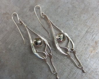 Lightweight Statement Earrings -  Rose Cut Marcasite - Hand Forged and Fabricated