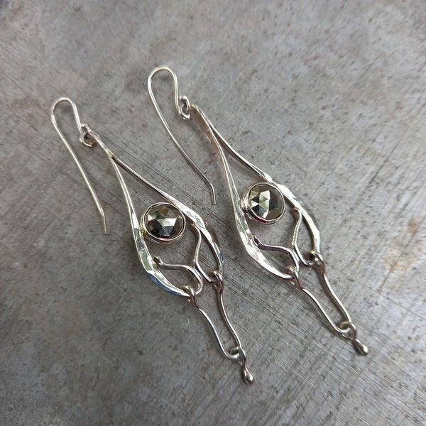 Lightweight Statement Earrings -  Rose Cut Marcasite - Hand Forged and Fabricated