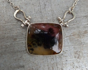 Amethytized Dendritic Agate Double Hinge Minimalist Necklace