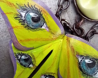 Unique Collaboration - Original Painting - Luna Moth Pendant - Painted Metal