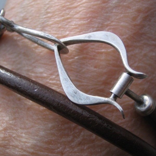 Hand Forged Amphora Hinge Clasped Leather Bracelet