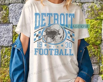 Camiseta vintage de fútbol de Detroit, camiseta de fútbol retro, sudadera de fútbol de Detroit, camiseta de fútbol para el día del partido, cuello redondo de fútbol americano