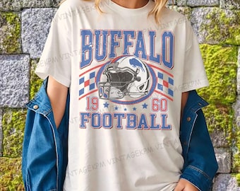 Camiseta vintage de fútbol de Buffalo, camiseta de fútbol retro, sudadera de fútbol de Buffalo, camiseta de fútbol para el día del juego, cuello redondo de fútbol americano
