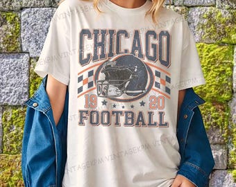 Vintage Chicago Football-T-Shirt, Retro-Fußball-Shirt, Chicago-Fußball-Sweatshirt, Spieltag Fußball-T-Stück, Rundhalsausschnitt des amerikanischen Fußballs