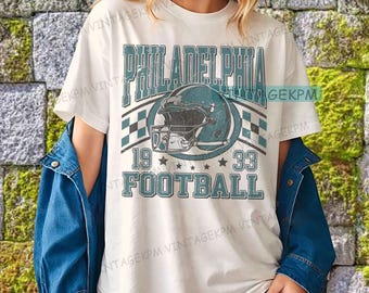 Koszulka futbolowa Philadelphia w stylu vintage, koszulka piłkarska, bluza z nadrukiem Philadelphia Football, koszulka meczowa Football, koszulka z okrągłym dekoltem w stylu amerykańskim