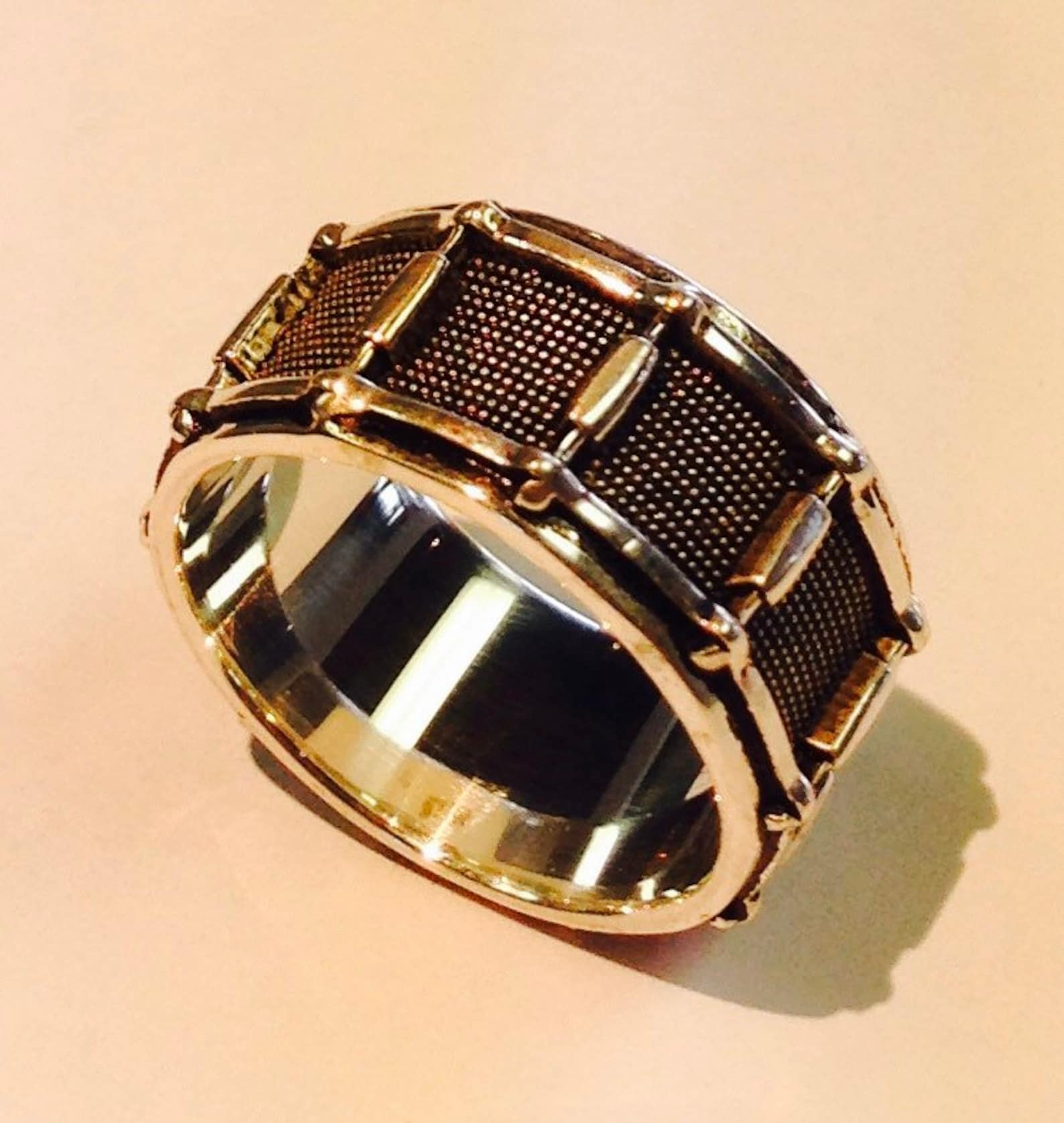 Hand Crafted Sterling Silver Snare Drum Wedding Ring Size Etsy