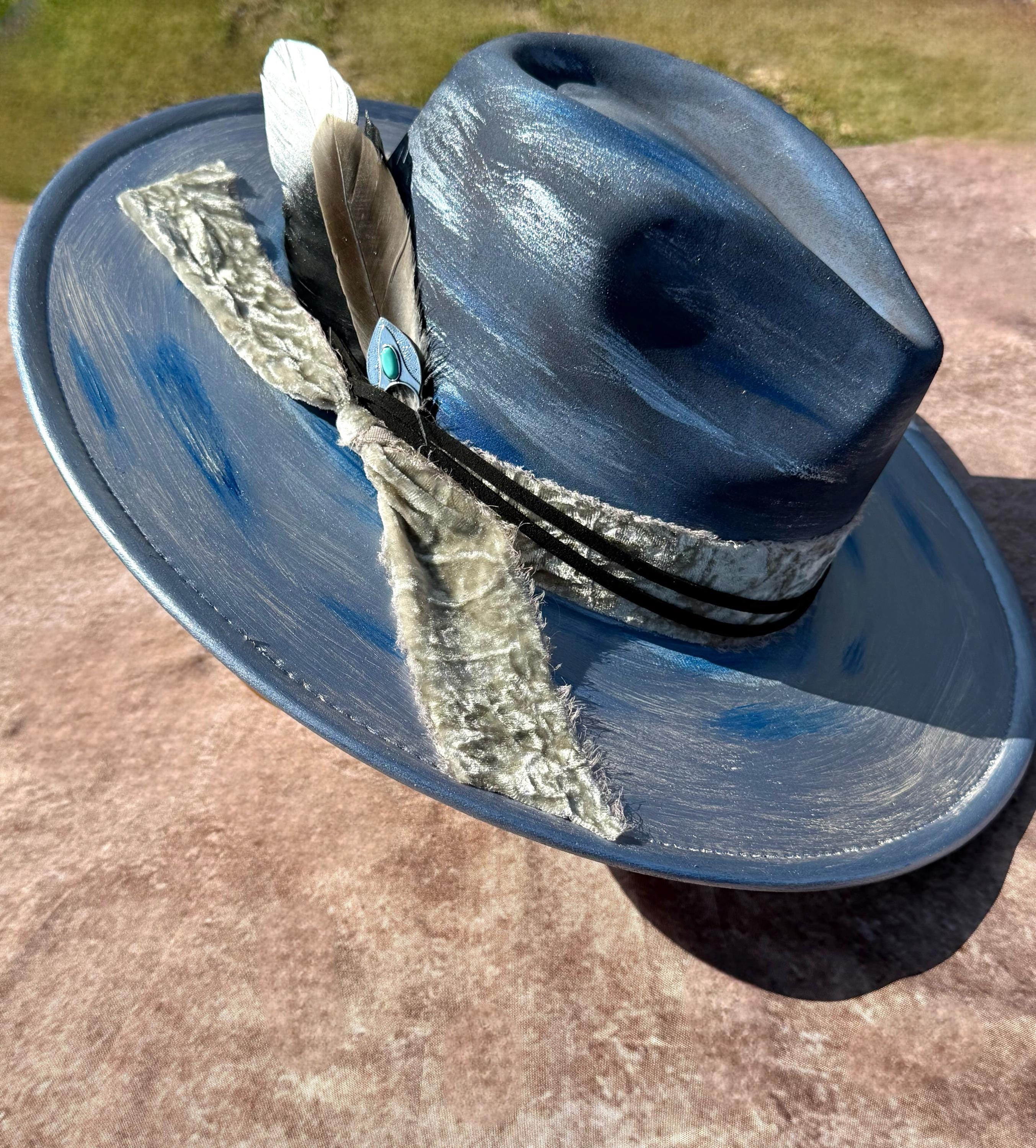 Burned Cowboy Hat Women Blue - Etsy