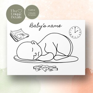 Modello con i dettagli del neonato - Poster modificabile con le statistiche di nascita del bambino, regalo per neonati con arte digitale stampabile, modello di tema natale artistico Canva, 4 dimensioni.